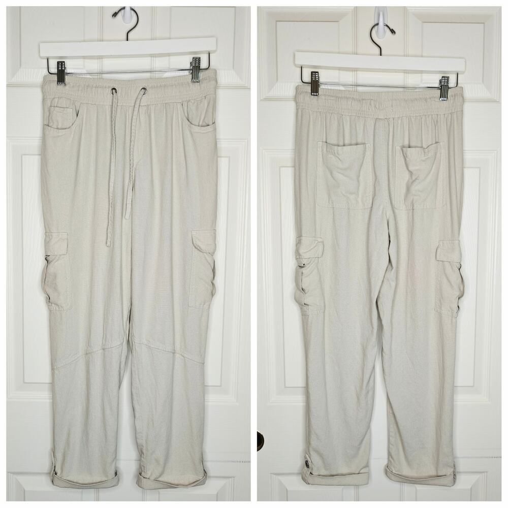 Happily Grey linen blend cargo ankle pants sz S